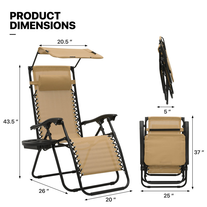 Arlmont & Co. Folding Zero Gravity Chair Beach Sunshade Recliner Canopy Lounge Chaise Wayfair